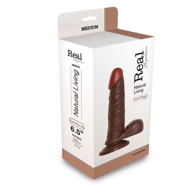 Ciemne brązowe dildo gruby penis z jądrami 19cm